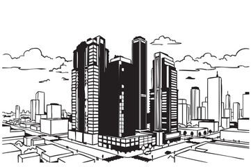 Obraz premium Abstract Architectural Sketch - Modern high rise Buildings