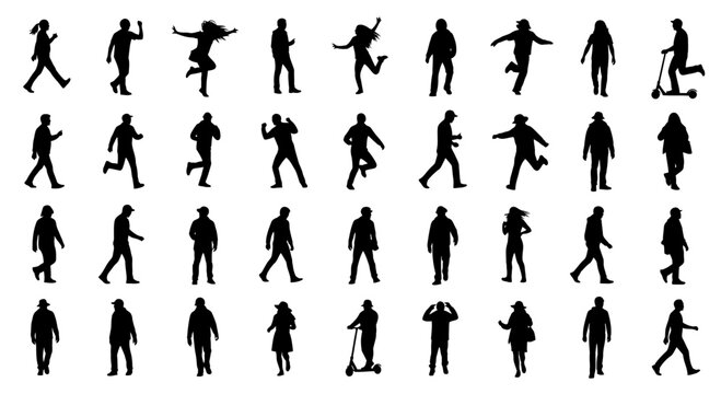 Collection of silhouettes of people engaging in various sports and activities.