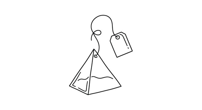 Minimalist Continuous Line Art of a Pyramid Tea Bag