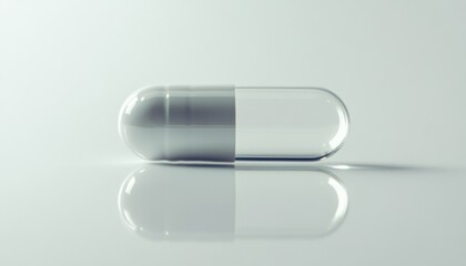 Pill capsule laying on a reflective surface showcasing pharmaceutical design and medical concept for healthcare and wellness
