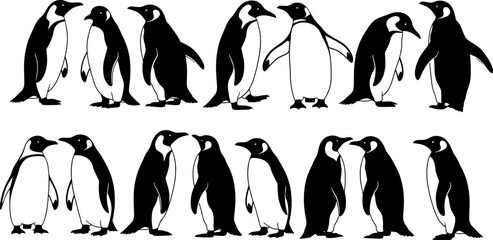 Penguin silhouette group illustration © PIXAVIVE