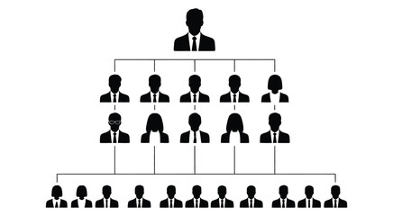 Organizational hierarchy icon, multiple tier structure represented as a striking silhouette, business and corporate management concept, minimal professional vector illustration for presentations © maasood