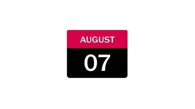 August 7th Calendar Icon with Red Header and Black Base Isolated on White Background for Planning and Events