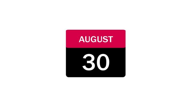 A minimalist calendar icon featuring the date August 30. The design uses a pink header and black body with clear white typography for easy readability.