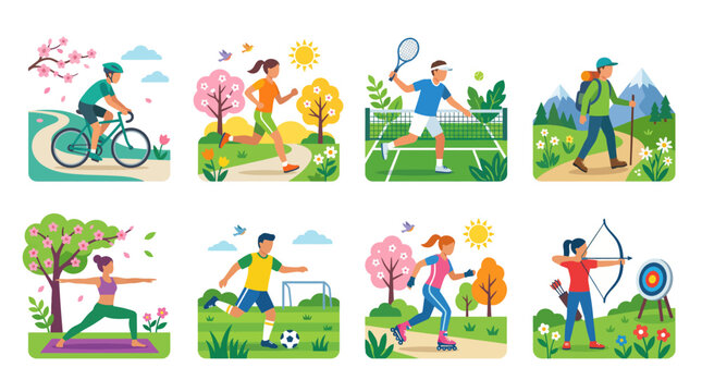 People enjoying outdoor activities in nature with sports and fitness