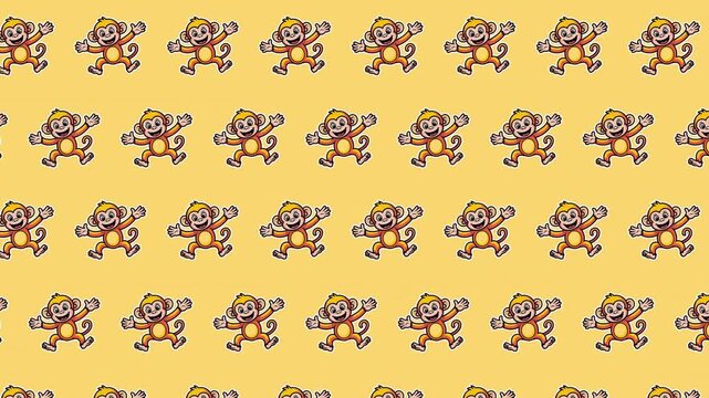 Cute Monkey Seamless Pattern Background, Cartoon Jungle Animal Loopable Animated Repeat Design