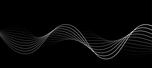 Elegant Abstract Monochrome Wave Line Vector Background Featuring Flowing Curved Strands, Dynamic Light Trails, and Futuristic Minimal Black and White Digital Soundwave Pattern Design