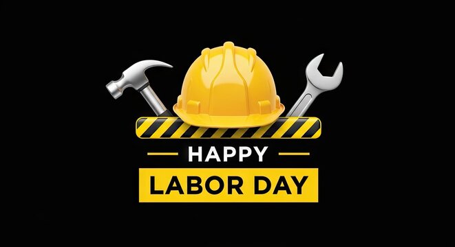 Happy labor day celebration with construction tools and safety helmet