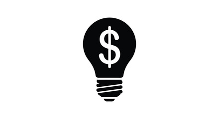 A striking black silhouette of a lightbulb containing a dollar sign symbolizing financial ideas high quality professional detailed © Kuntol02