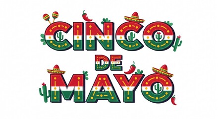 Naklejka premium Cinco De Mayo Celebration Text with Sombreros and Cacti