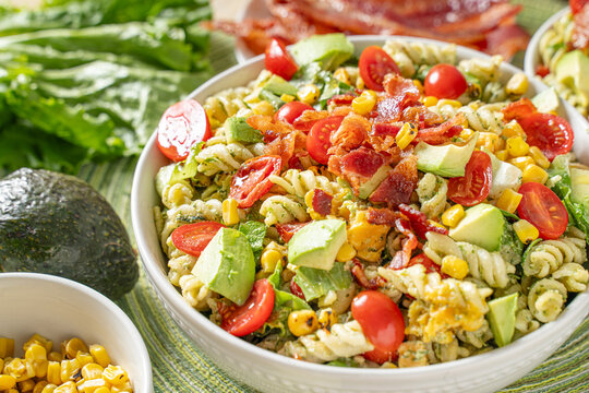 Summer picnic cookout food. BLT pasta salad side dish