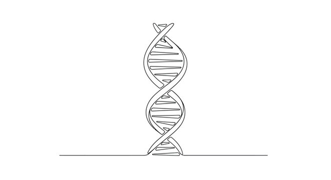 DNA Double Helix Structure Drawn in Continuous Line Art, Genetic Science