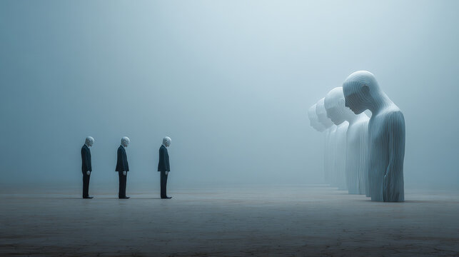Conformity and existentialism presenting large human figures