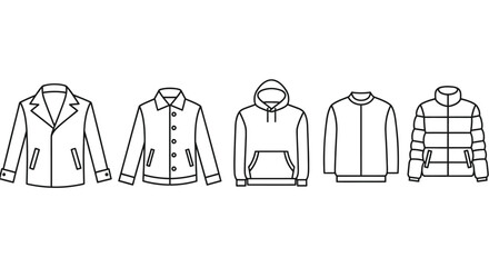 Line art icons set of various winter jackets hoodies and parkas © StockSynergy