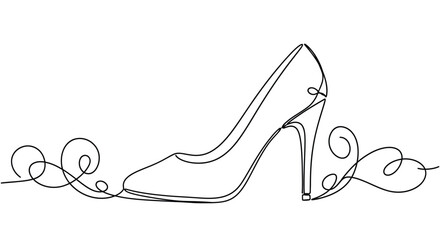 Elegant stiletto high heel shoe in a decorative continuous line art style drawing