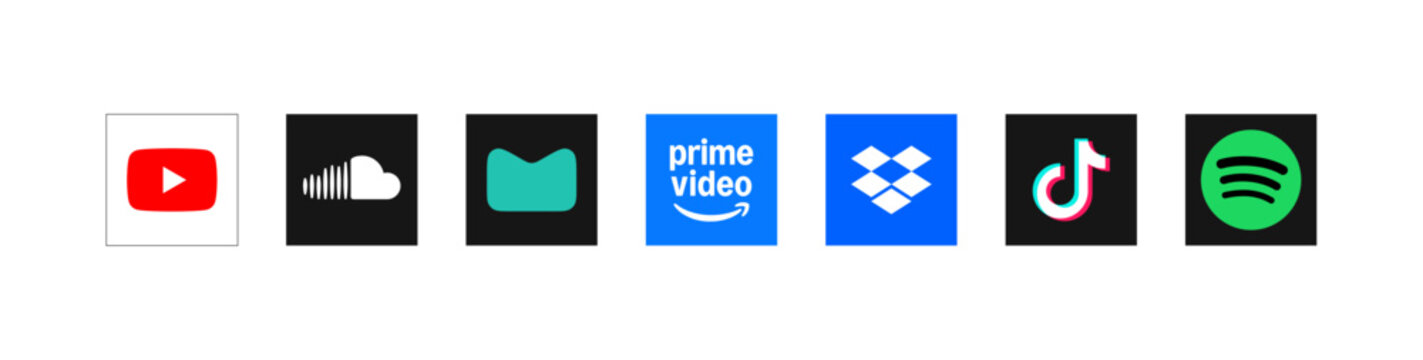 Social media icon logo vector set. Youtube, tiktok, soundcloud. Popular social media icons button fit for web, mobile app