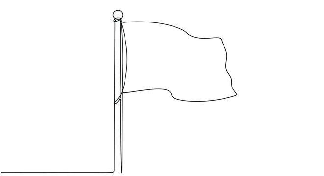 Continuous line art drawing of a blank waving flag on a flagpole