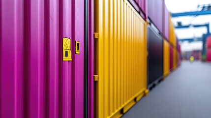 Colorful shipping containers stacked at industrial port facility, illustrating global logistics, supply chain management, and international freight transportation operations