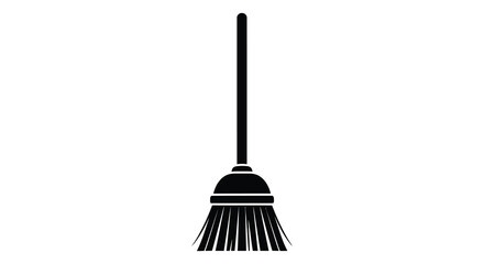 A minimalist depiction of a traditional broom standing upright against a white background silhouette high quality professional detailed © MIRAJ02
