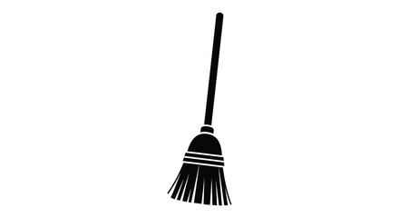 A minimalist depiction of a traditional broom standing upright against a white backdrop silhouette high quality professional detailed © MIRAJ02