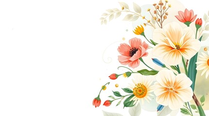 Fototapeta premium Delicate Watercolor Floral Illustration with Pink and Peach Blossoms on White Background, Elegant Botanical Spring Design