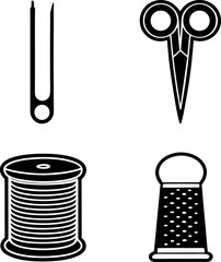 Essential tools and materials for basic sewing and embroidery tasks displayed together