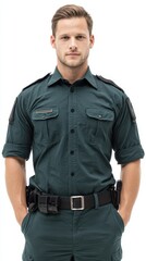 Fototapeta premium Confident security officer stands ready for duty