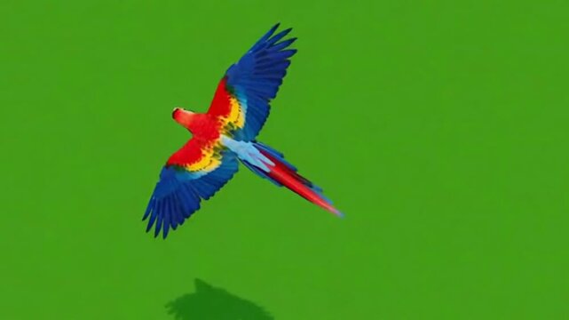 A bird flying gracefully with a clear green screen background, showing natural movement in the breeze
