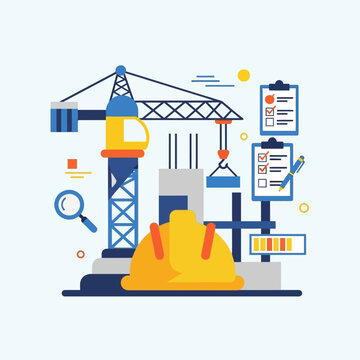 Construction Site with Yellow Crane.