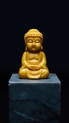 Obraz premium Golden Buddha Statue Meditating on Marble Cube