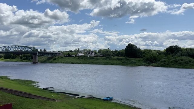 Summer view of the automobile bridge over the Western Dvina River in Polotsk