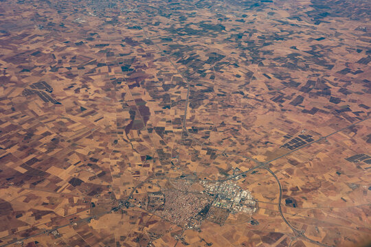 View from an airplane of a Spanish village