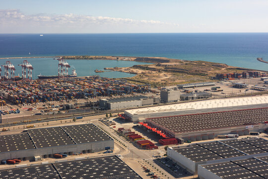 Aerial view of the commercial port of Barcelona