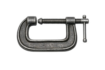 Metal c-clamp tool holding on transparent background
