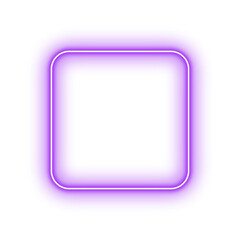 Purple neon square frame. Glowing border light on transparent background