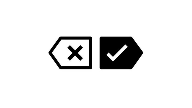 Two adjacent button labels show an X for cancel and a checkmark for confirm which are typical UI elements for making a choice in a digital menu