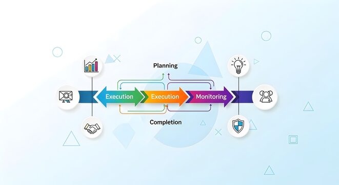 Business project management workflow diagram with planning and execution phases