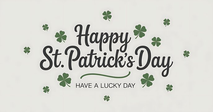 Happy st patricks day greeting with shamrocks on light green background