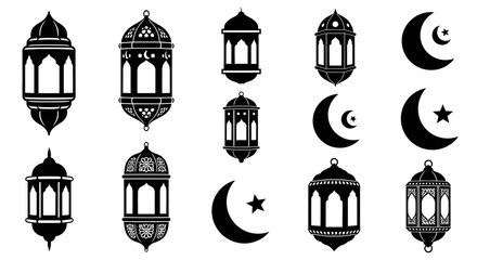 Set of 12 Ramadan lantern and moon icons vector © ABDULLAH