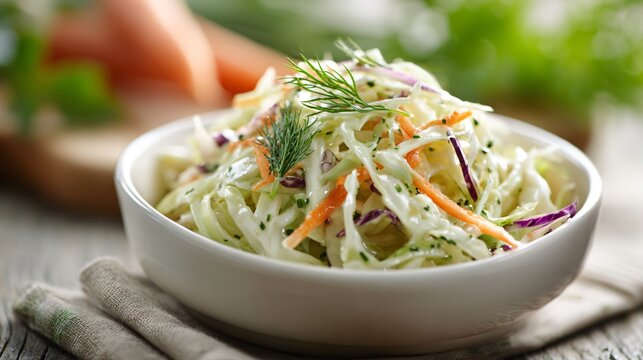 Coleslaw styled cleanly with no garnish, pure ingredient focus