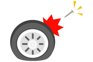 釘が刺さったパンクタイヤのフラットイラスト