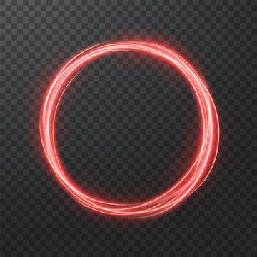 Neon red circle frame glowing light swirl for futuristic game avatar UI design on transparent background vector element