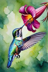 Fototapeta premium Hummingbird Sipping Nectar from a Lily