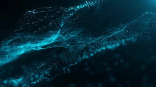 Calm celestial wave patterns. Peaceful spaceinspired particle movement scene. Delicate celestial wave motions animate tranquil particles amidst expansive cosmic ambient surroundings