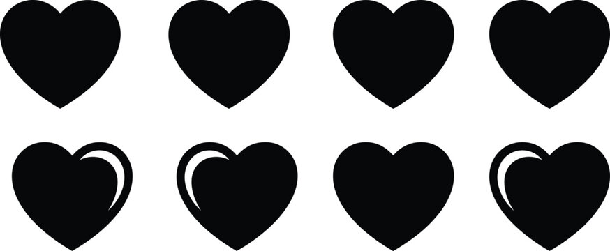 Black heart silhouettes, glossy highlight, visual puzzle, pattern recognition, love concept, attention detail, design element, romantic symbol, illustration, diversity