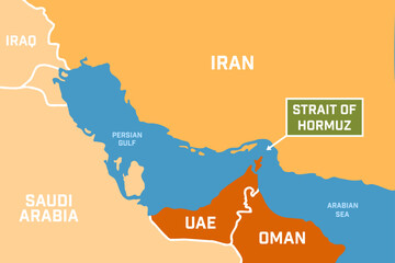 Naklejka na ściany i meble Map showing the Strait of Hormuz, chokepoint for global oil transport.