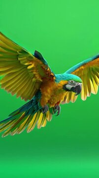AI Animated Green Parrot Sitting on Branch Green Screen 4K