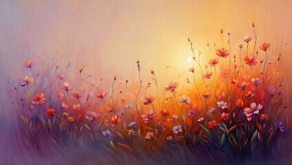 Impressionist Meadow of Wildflowers at Sunset