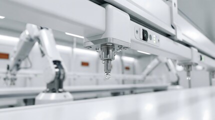 Automated robotic arm dispenser in a sterile laboratory setting with high precision technology.