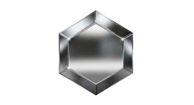 Shiny metallic hexagonal gemstone with sharp edges isolated on transparent background